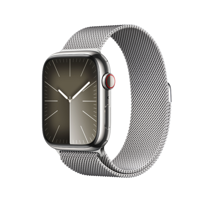Apple Watch Series 9 GPS + Cellular 45mm Rostfri Stålboett i Silver • Milanesisk loop Silver