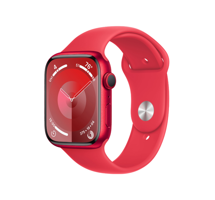 Apple Watch Series 9 GPS 45mm Aluminiumboett i (PRODUCT)RED • Sportband (PRODUCT)RED - S/M