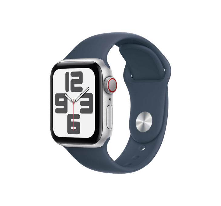 Apple Watch SE GPS + Cellular 40mm Aluminiumboett i Silver • Sportband Stormblå - S/M