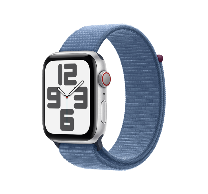 Apple Watch SE GPS + Cellular 44mm Aluminiumboett i Silver • Sportloop Vinterblå