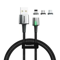 Baseus magnetiska laddkabel USB till Lightning/USB-C/Micro USB- Svart (2M)