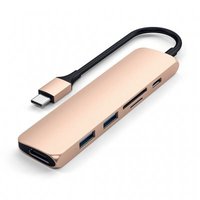USB-C Satechi Slim MultiPort Adapter Guld med 4K HDMI videoutgång och 2 USB 3.0 portar -