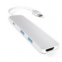 USB-C Satechi Slim MultiPort Adapter Silver med 4K HDMI videoutgång och 2 USB 3.0 portar -