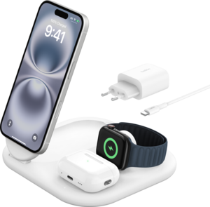 Belkin Boostcharge trådlös 3-i-1-laddningsplatta med MagSafe - Vit Belkin Boostcharge trådlös 3-i-1-laddningsplatta med MagSafe - Vit