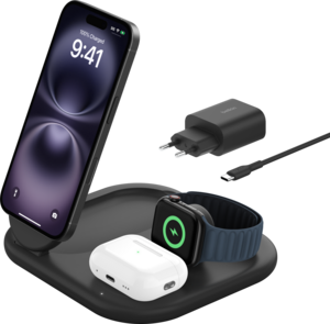 Belkin Boostcharge trådlös 3-i-1-laddningsplatta med MagSafe - Svart Belkin Boostcharge trådlös 3-i-1-laddningsplatta med MagSafe - Svart