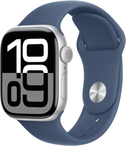 Apple Watch Series 10 GPS 42mm Aluminiumboett i Silver • Sportband Denim - M/L Apple Watch Series 10 GPS 42mm Aluminiumboett i Silver • Sportband Denim - M/L