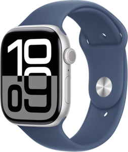 Apple Watch Series 10 GPS 46mm Aluminiumboett i Silver • Sportband Denim - S/M Apple Watch Series 10 GPS 46mm Aluminiumboett i Silver • Sportband Denim - S/M