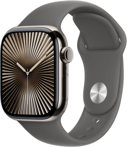 Apple Watch Series 10 GPS + Cellular 42mm Titanboett Naturlig • Sportband Granitgrå - S/M Apple Watch Series 10 GPS + Cellular 42mm Titanboett Naturlig • Sportband Granitgrå - S/M