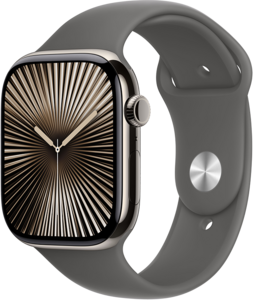 Apple Watch Series 10 GPS + Cellular 46mm Titanboett Naturlig • Sportband Granitgrå - M/L Apple Watch Series 10 GPS + Cellular 46mm Titanboett Naturlig • Sportband Granitgrå - M/L