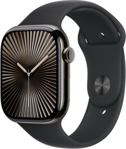 Apple Watch Series 10 GPS + Cellular 46mm Titanboett Skiffer • Sportband Svart - M/L Apple Watch Series 10 GPS + Cellular 46mm Titanboett Skiffer • Sportband Svart - M/L