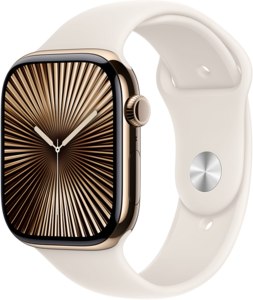 Apple Watch Series 10 GPS + Cellular 46mm Titanboett Guld • Sportband Stjärnglans - M/L Apple Watch Series 10 GPS + Cellular 46mm Titanboett Guld • Sportband Stjärnglans - M/L