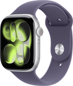 Apple Watch Series 11 GPS + Cellular 46mm Aluminiumboett Silver  • Sportband Purpurdimma - S/M Apple Watch Series 11 GPS + Cellular 46mm Aluminiumboett Silver  • Sportband Purpurdimma - S/M