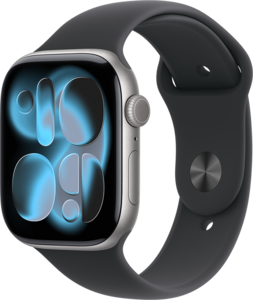 Apple Watch Series 11 GPS + Cellular 46mm Aluminiumboett Rymdgrå • Sportband Svart - S/M Apple Watch Series 11 GPS + Cellular 46mm Aluminiumboett Rymdgrå • Sportband Svart - S/M