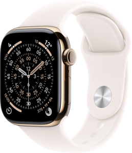 Apple Watch Series 11 GPS + Cellular 42mm Titaniumboett Guld  • Sportband Rosé - S/M Apple Watch Series 11 GPS + Cellular 42mm Titaniumboett Guld  • Sportband Rosé - S/M