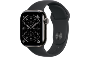 Apple Watch Series 11 GPS + Cellular 42mm Titaniumboett Skiffer  • Sportband Svart - M/L Apple Watch Series 11 GPS + Cellular 42mm Titaniumboett Skiffer  • Sportband Svart - M/L