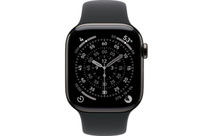 Apple Watch Series 11 GPS + Cellular 42mm Titaniumboett Skiffer  • Sportband Svart - S/M Apple Watch Series 11 GPS + Cellular 42mm Titaniumboett Skiffer  • Sportband Svart - S/M