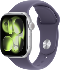 Apple Watch Series 11 GPS + Cellular 42mm Aluminiumboett Silver  • Sportband Purpurdimma - S/M Apple Watch Series 11 GPS + Cellular 42mm Aluminiumboett Silver  • Sportband Purpurdimma - S/M