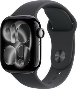 Apple Watch Series 11 GPS + Cellular 42mm Aluminiumboett Gagatsvart • Sportband Svart - S/M Apple Watch Series 11 GPS + Cellular 42mm Aluminiumboett Gagatsvart • Sportband Svart - S/M