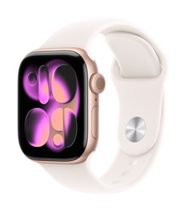 Apple Watch Series 11 GPS 42mm Aluminiumboett Roséguld  • Sportband Rosé - M/L Apple Watch Series 11 GPS 42mm Aluminiumboett Roséguld  • Sportband Rosé - M/L