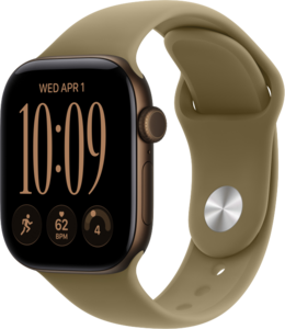 Apple Watch Series 12 GPS 42mm Aluminiumboett M&ouml;rk Brons  &bull; Sportband Oliv - S/M