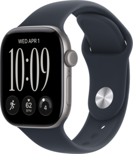 Apple Watch Series 12 GPS 42mm Aluminiumboett Rymdgr&aring; &bull; Sportband Marinbl&aring; - S/M