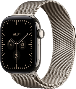 Apple Watch Series 12 GPS + Cellular 42mm Titaniumboett Naturlig  &bull; Milanesisk Loop Naturlig