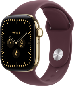 Apple Watch Series 12 GPS + Cellular 42mm Titaniumboett Skinande Guld  &bull; Sportband Bourgogne - S/M