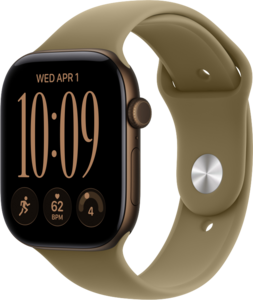 Apple Watch Series 12 GPS 46mm Aluminiumboett M&ouml;rk Brons  &bull; Sportband Oliv - S/M