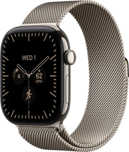 Apple Watch Series 12 GPS + Cellular 46mm Titaniumboett Naturlig  &bull; Milanesisk Loop Naturlig - S/M