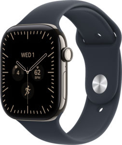 Apple Watch Series 12 GPS + Cellular 46mm Titaniumboett Naturlig  &bull; Sportband Marinbl&aring; - S/M