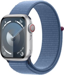 Apple Watch Series 9 GPS + Cellular 41mm Aluminiumboett i Silver • Sportloop Vinterblå Apple Watch Series 9 GPS + Cellular 41mm Aluminiumboett i Silver • Sportloop Vinterblå