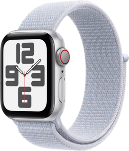 Apple Watch SE GPS + Cellular 40mm Aluminiumboett i Silver  •  Sportloop Dimblå Apple Watch SE GPS + Cellular 40mm Aluminiumboett i Silver  •  Sportloop Dimblå