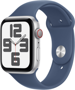 Apple Watch SE GPS + Cellular 44mm Aluminiumboett i Silver  •  Sportband Denim - M/L Apple Watch SE GPS + Cellular 44mm Aluminiumboett i Silver  •  Sportband Denim - M/L