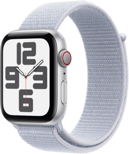 Apple Watch SE GPS + Cellular 44mm Aluminiumboett i Silver  •  Sportloop Dimblå Apple Watch SE GPS + Cellular 44mm Aluminiumboett i Silver  •  Sportloop Dimblå