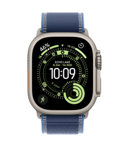 Apple Watch Ultra 3 med Titanboett Naturlig • Terrängloop Blå/Klarblå - M/L Apple Watch Ultra 3 med Titanboett Naturlig • Terrängloop Blå/Klarblå - M/L