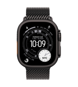 Apple Watch Ultra 3 med Titanboett Svart • Milanesisk loop i titan Svart - Large Apple Watch Ultra 3 med Titanboett Svart • Milanesisk loop i titan Svart - Large
