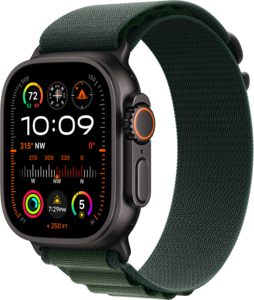 Apple Watch Ultra 2 GPS + Cellular 49mm Titanboett Svart  •  Bergsloop Mörkgrön - Large Apple Watch Ultra 2 GPS + Cellular 49mm Titanboett Svart  •  Bergsloop Mörkgrön - Large