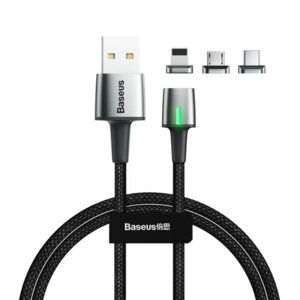Baseus magnetiska laddkabel USB till Lightning/USB-C/Micro USB- Svart (2M)