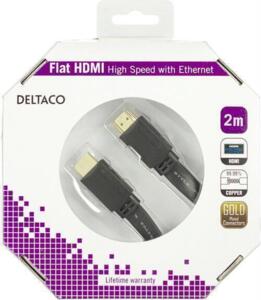 Deltaco platt HDMI kabel, high speed 4K 2 meter Deltaco platt HDMI kabel, high speed 4K 2 meter