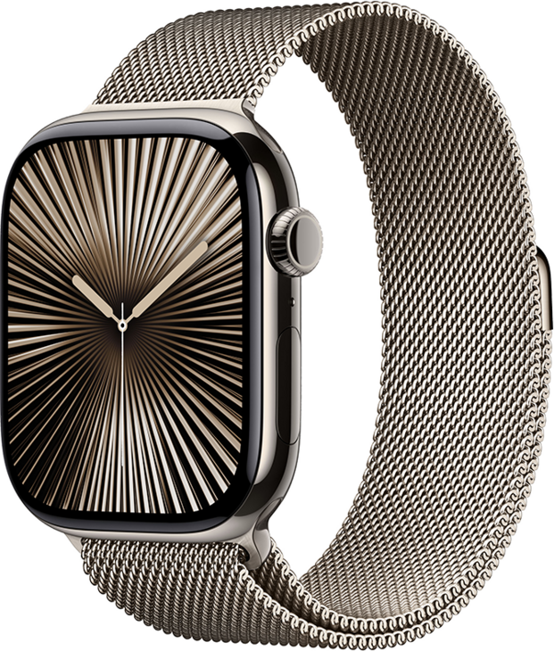 Apple Watch Series 10 GPS + Cellular 46mm Titanboett Naturlig • Milanesisk loop Naturlig - S/M Apple Watch Series 10 GPS + Cellular 46mm Titanboett Naturlig • Milanesisk loop Naturlig - S/M