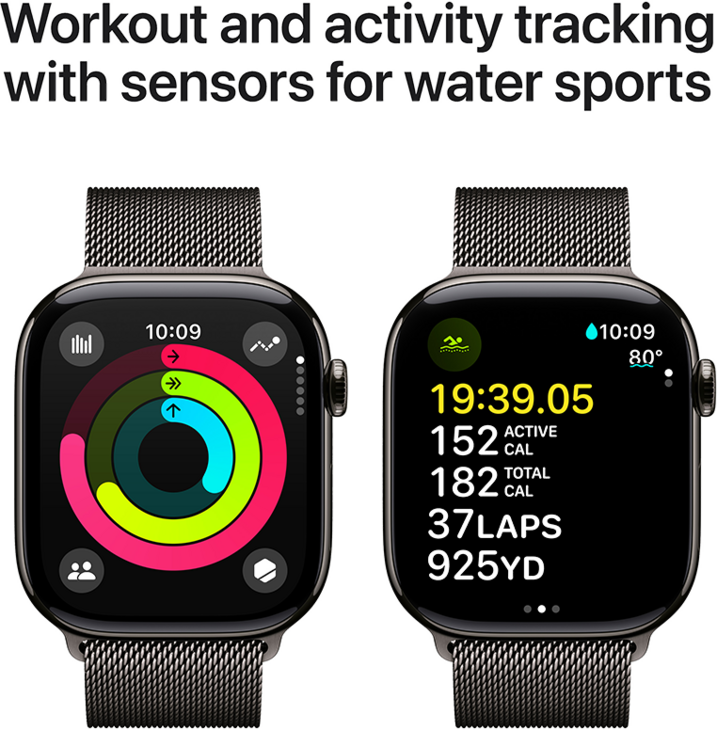 Apple Watch Series 10 GPS + Cellular 46mm Titanboett Skiffer • Milanesisk loop Skiffer - S/M Apple Watch Series 10 GPS + Cellular 46mm Titanboett Skiffer • Milanesisk loop Skiffer - S/M