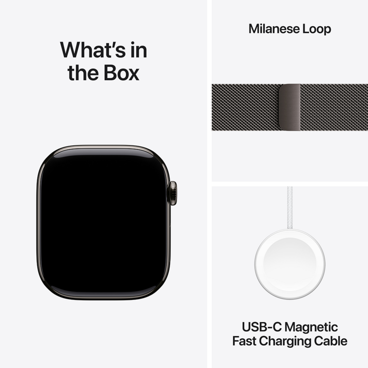 Apple Watch Series 10 GPS + Cellular 46mm Titanboett Skiffer • Milanesisk loop Skiffer - S/M Apple Watch Series 10 GPS + Cellular 46mm Titanboett Skiffer • Milanesisk loop Skiffer - S/M