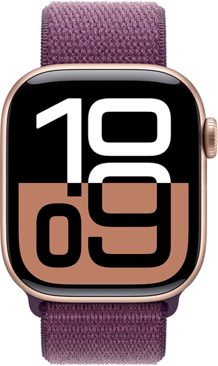 Apple Watch Series 10 GPS 42mm Aluminiumboett i Roséguld • Sportloop Plommon Apple Watch Series 10 GPS 42mm Aluminiumboett i Roséguld • Sportloop Plommon