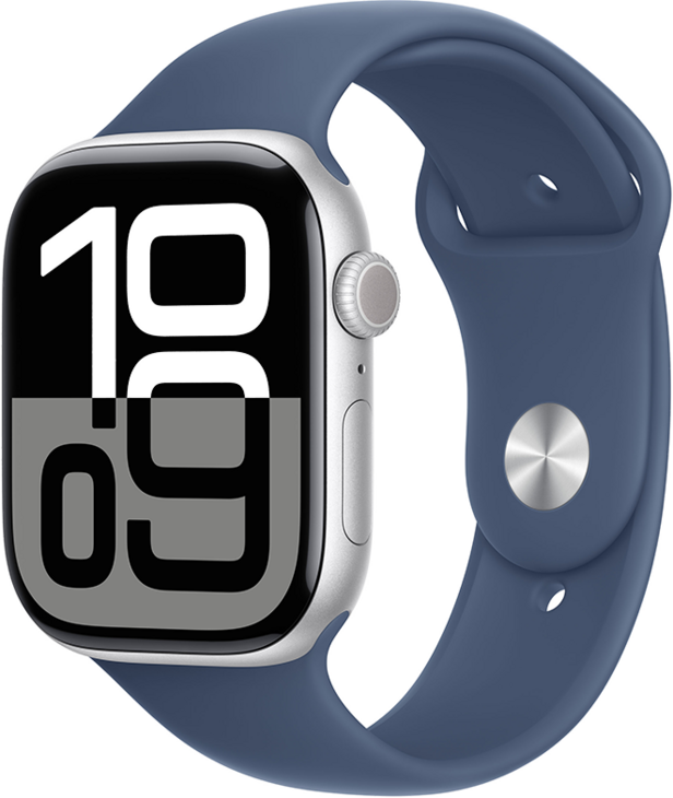 Apple Watch Series 10 GPS 46mm Aluminiumboett i Silver • Sportband Denim - S/M Apple Watch Series 10 GPS 46mm Aluminiumboett i Silver • Sportband Denim - S/M