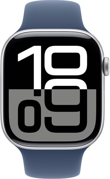 Apple Watch Series 10 GPS 46mm Aluminiumboett i Silver • Sportband Denim - S/M Apple Watch Series 10 GPS 46mm Aluminiumboett i Silver • Sportband Denim - S/M