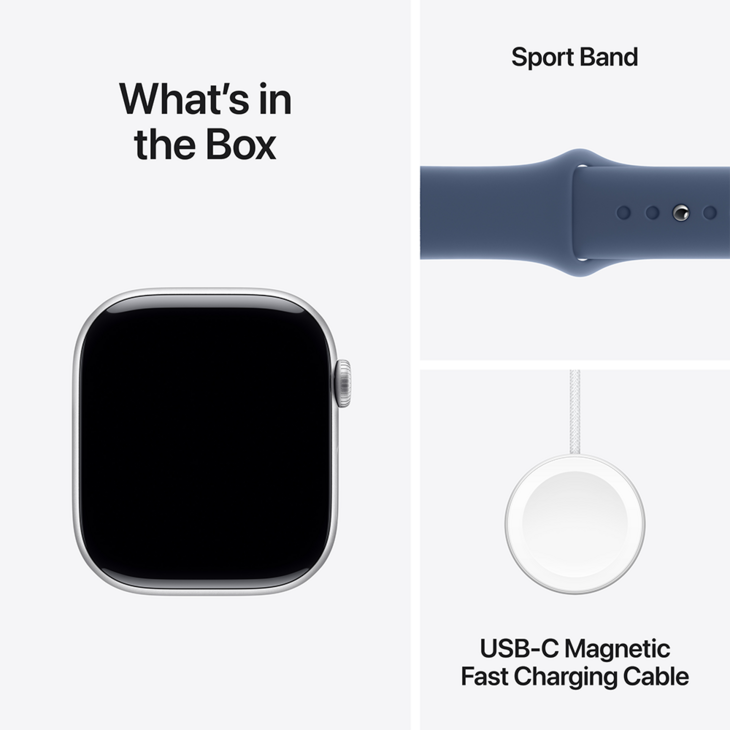 Apple Watch Series 10 GPS 46mm Aluminiumboett i Silver • Sportband Denim - S/M Apple Watch Series 10 GPS 46mm Aluminiumboett i Silver • Sportband Denim - S/M