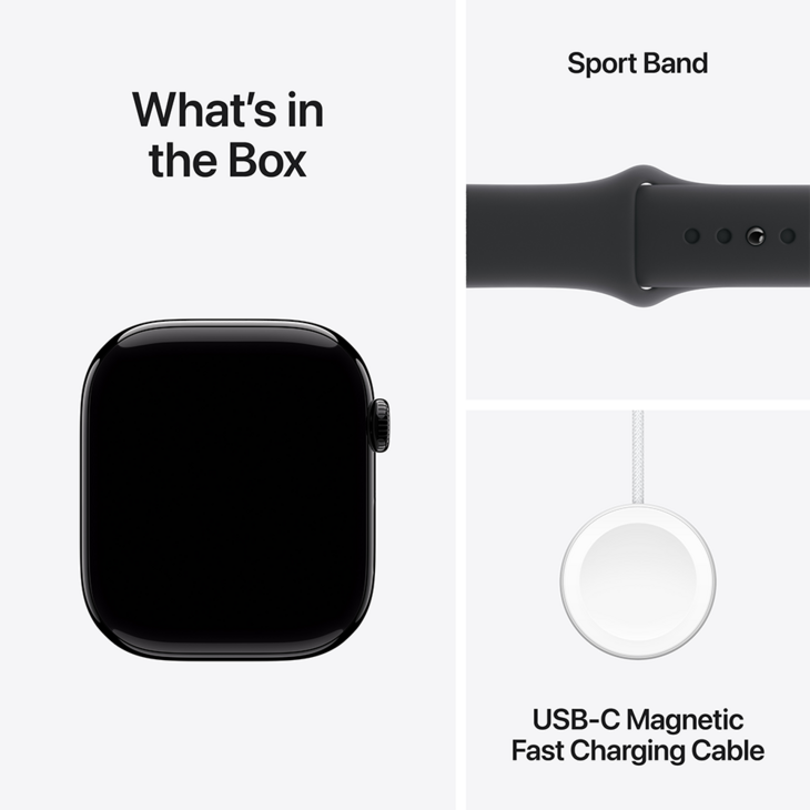 Apple Watch Series 10 GPS 46mm Aluminiumboett i Gagatsvart • Sportband Svart - S/M Apple Watch Series 10 GPS 46mm Aluminiumboett i Gagatsvart • Sportband Svart - S/M