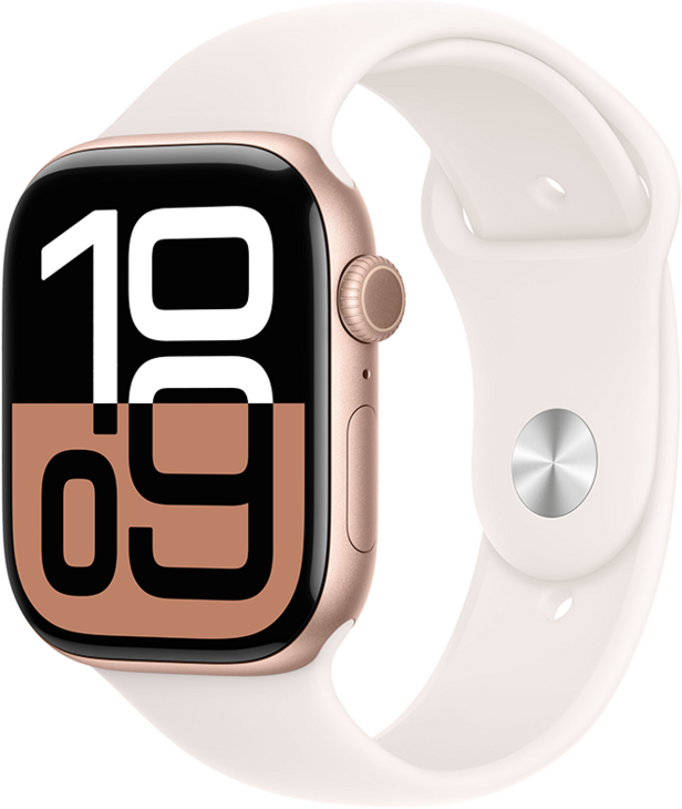 Apple Watch Series 10 GPS 46mm Aluminiumboett i Roséguld • Sportband Rosé - S/M Apple Watch Series 10 GPS 46mm Aluminiumboett i Roséguld • Sportband Rosé - S/M