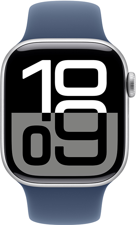 Apple Watch Series 10 GPS + Cellular 42mm Aluminiumboett i Silver • Sportband Denim - M/L Apple Watch Series 10 GPS + Cellular 42mm Aluminiumboett i Silver • Sportband Denim - M/L