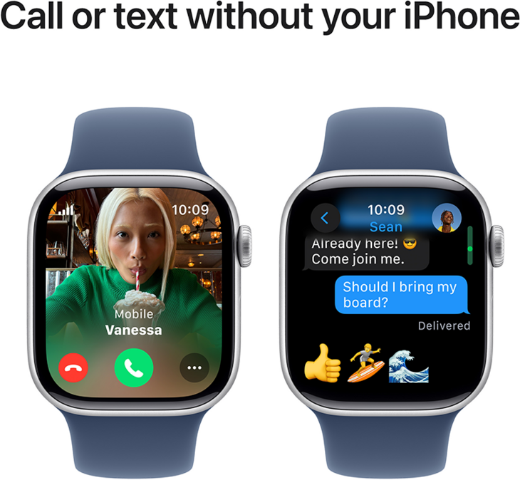 Apple Watch Series 10 GPS + Cellular 42mm Aluminiumboett i Silver • Sportband Denim - M/L Apple Watch Series 10 GPS + Cellular 42mm Aluminiumboett i Silver • Sportband Denim - M/L